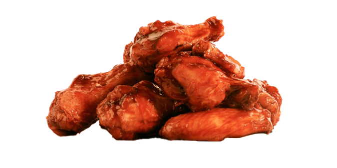 a pile of chicken wings on white background