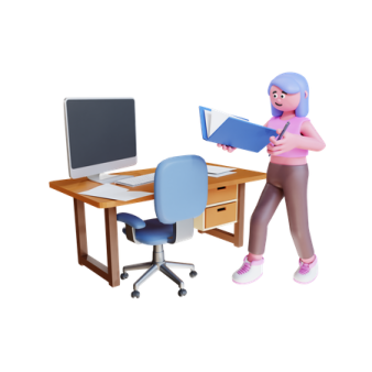 a woman standing in front of a computer