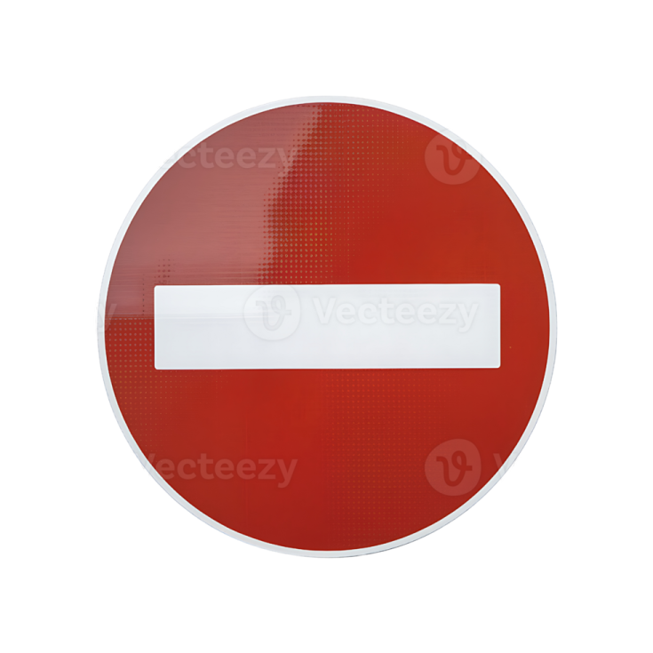 a red and white no entry sign on a white background