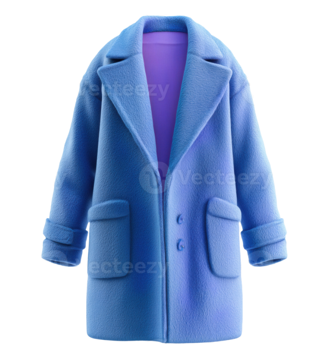 a blue coat on a white background