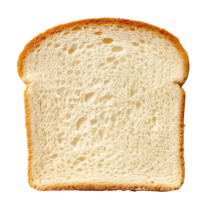 a slice of white bread on a white background