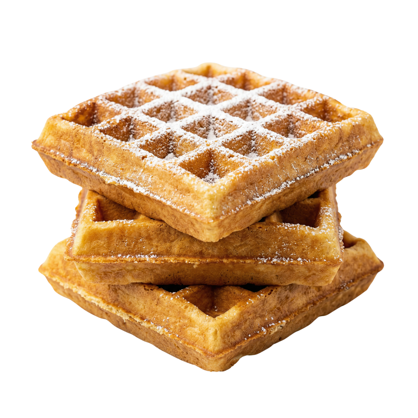 a stack of was with powdered sugar