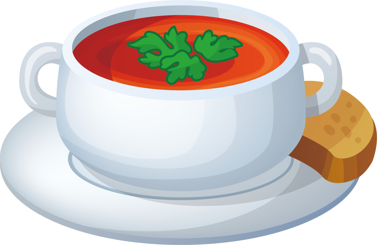 a cup of soup with bread on the side