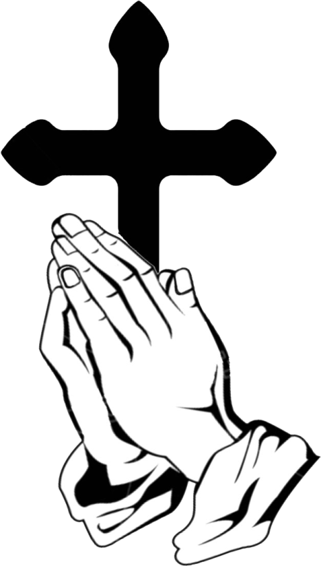 a black and white image of two hands holding a cross