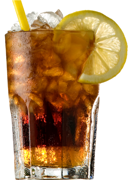 a glass filled with ice and a lemon slice