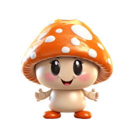 an orange mushroom with white spots on it's head