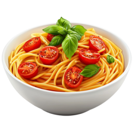 a bowl of spaghetti with tomatoes and basil