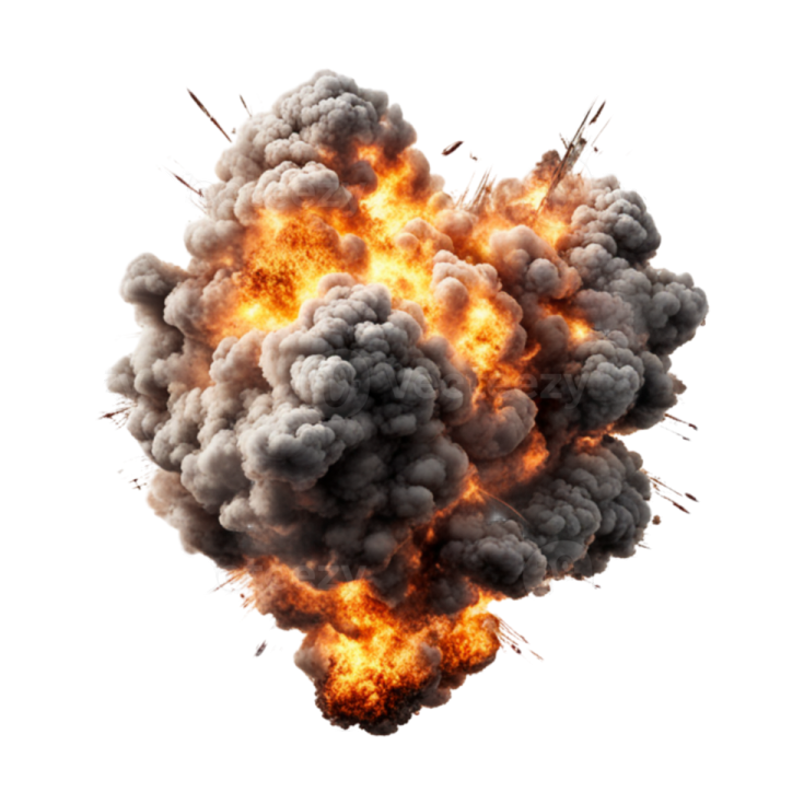 a large explosion of black smoke on a white background