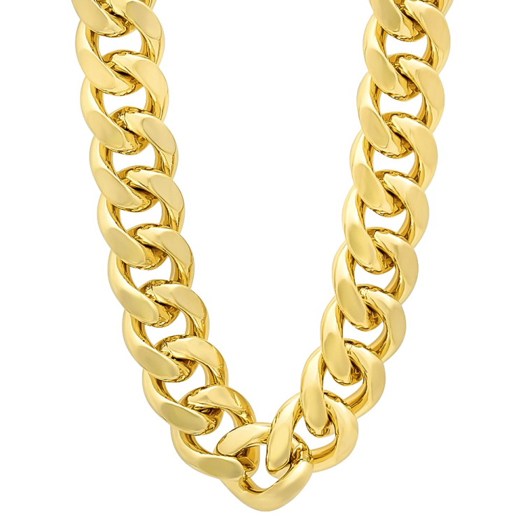 a gold chain necklace on a white background