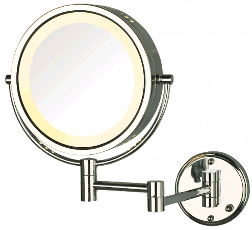 a wall mounted mirror with a light on it