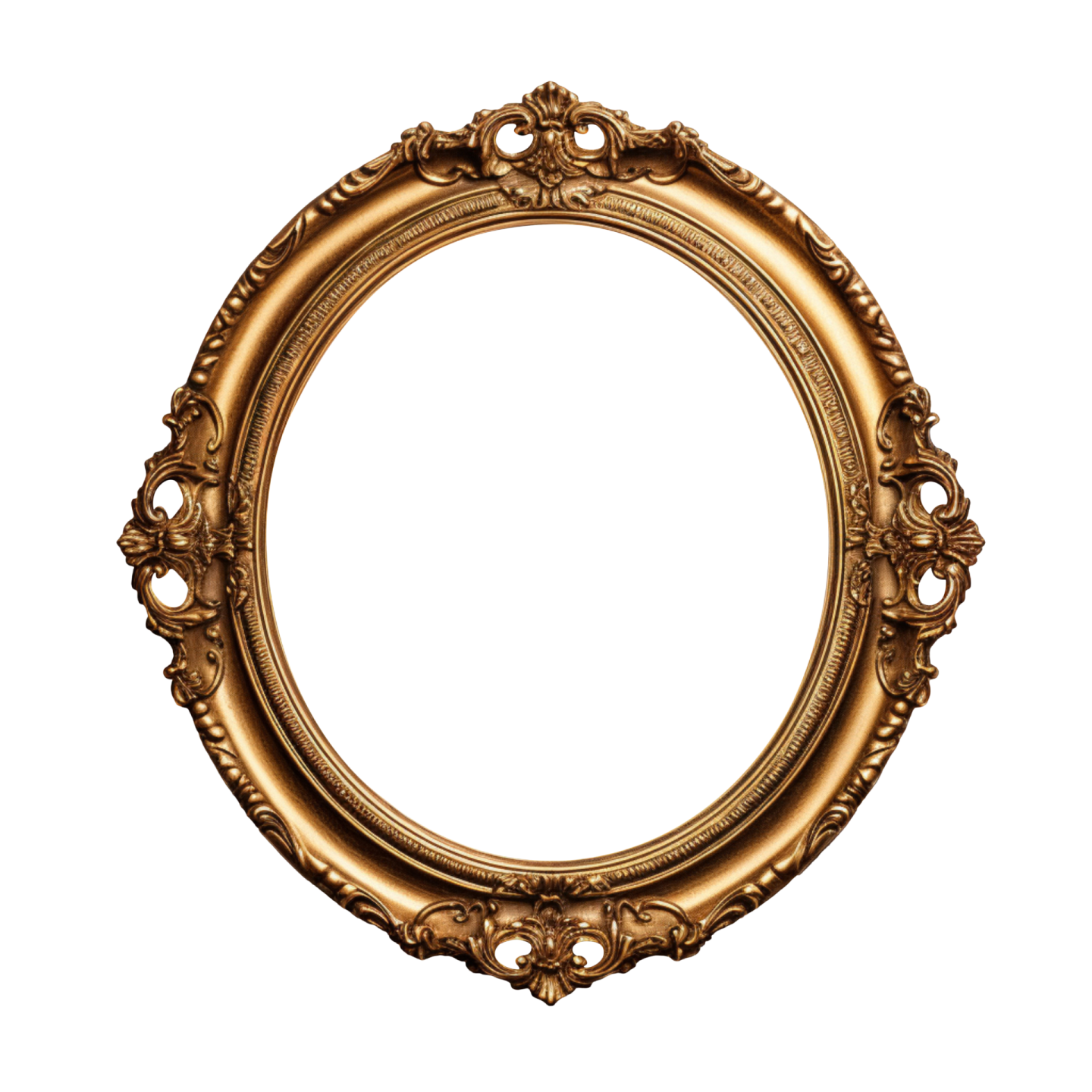 a gold oval frame on a white background