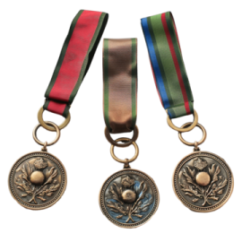 three medals on a white background