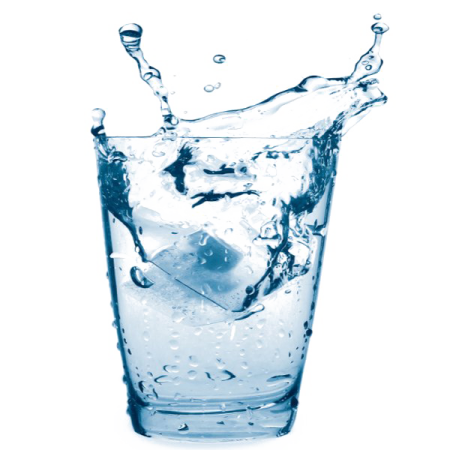 a glass filled with water and ice