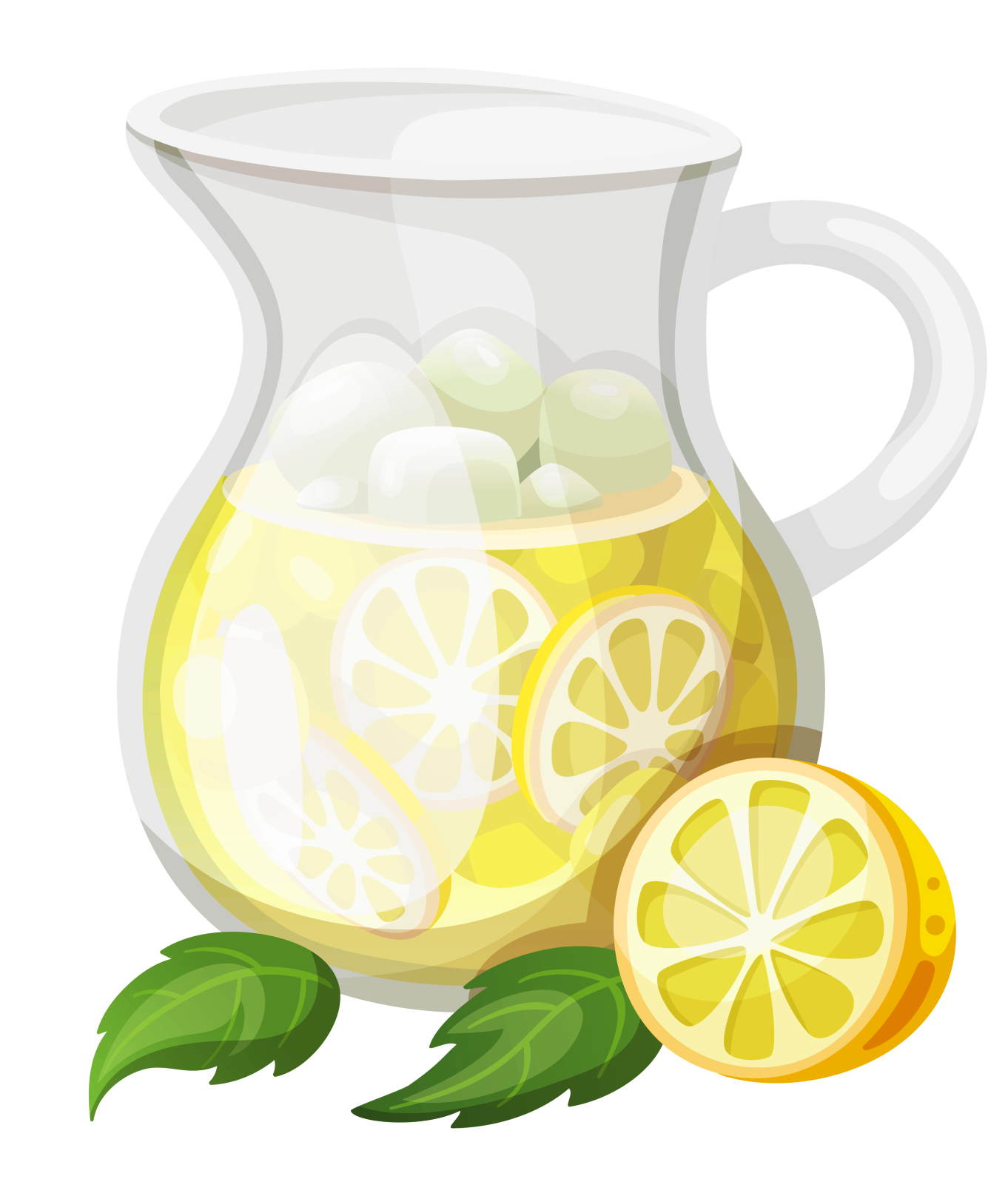 a pitcher of lemon tea with slices and leaves