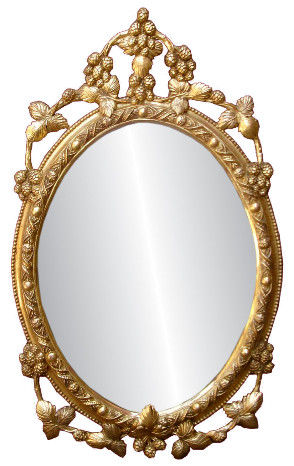 a gold framed mirror with flowers and leaves