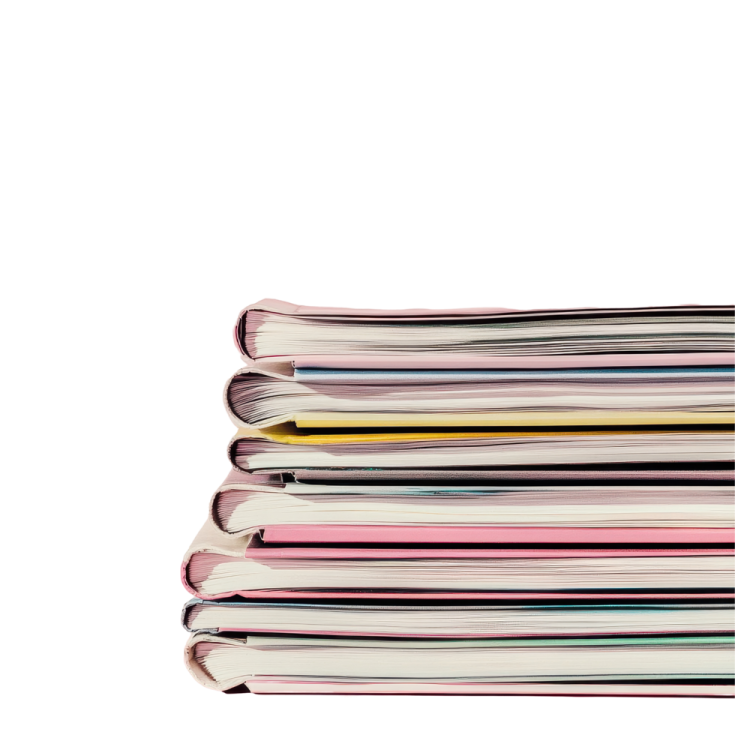 a stack of magazines on a white background