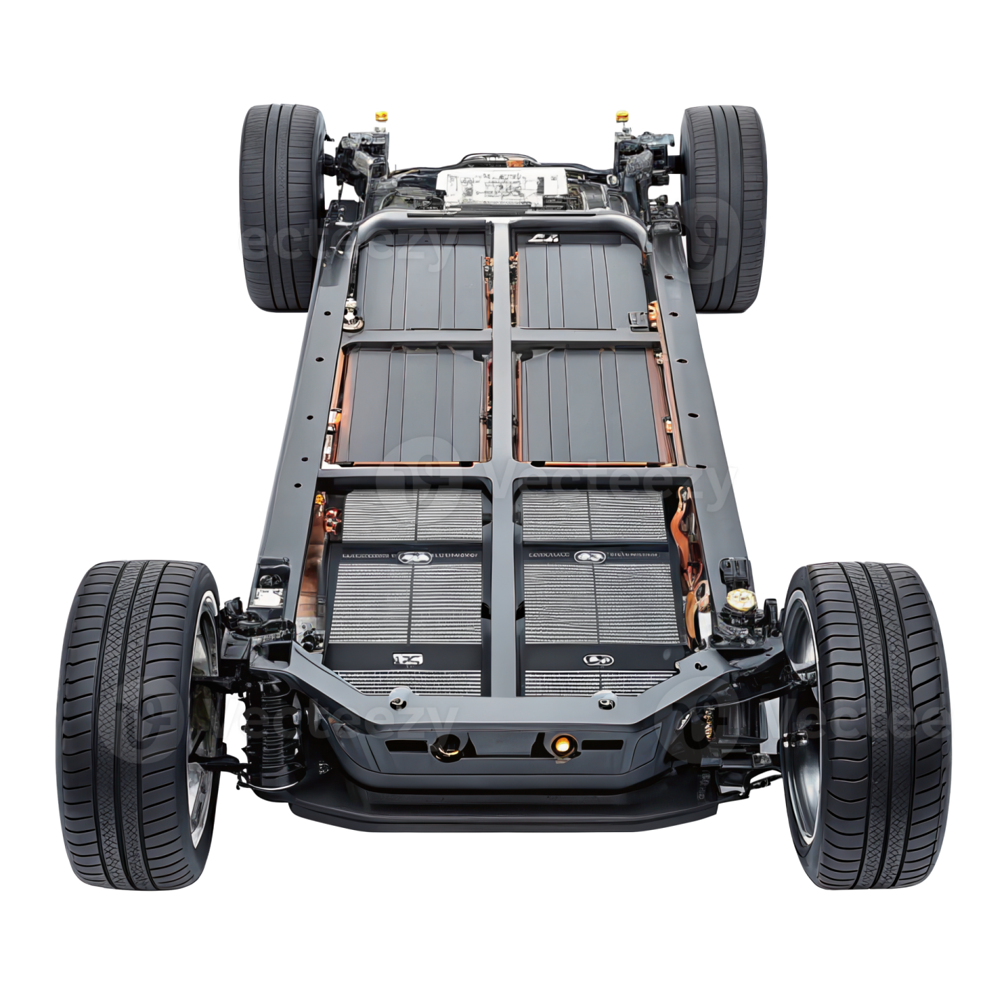 an electric vehicle with four wheels and four axles
