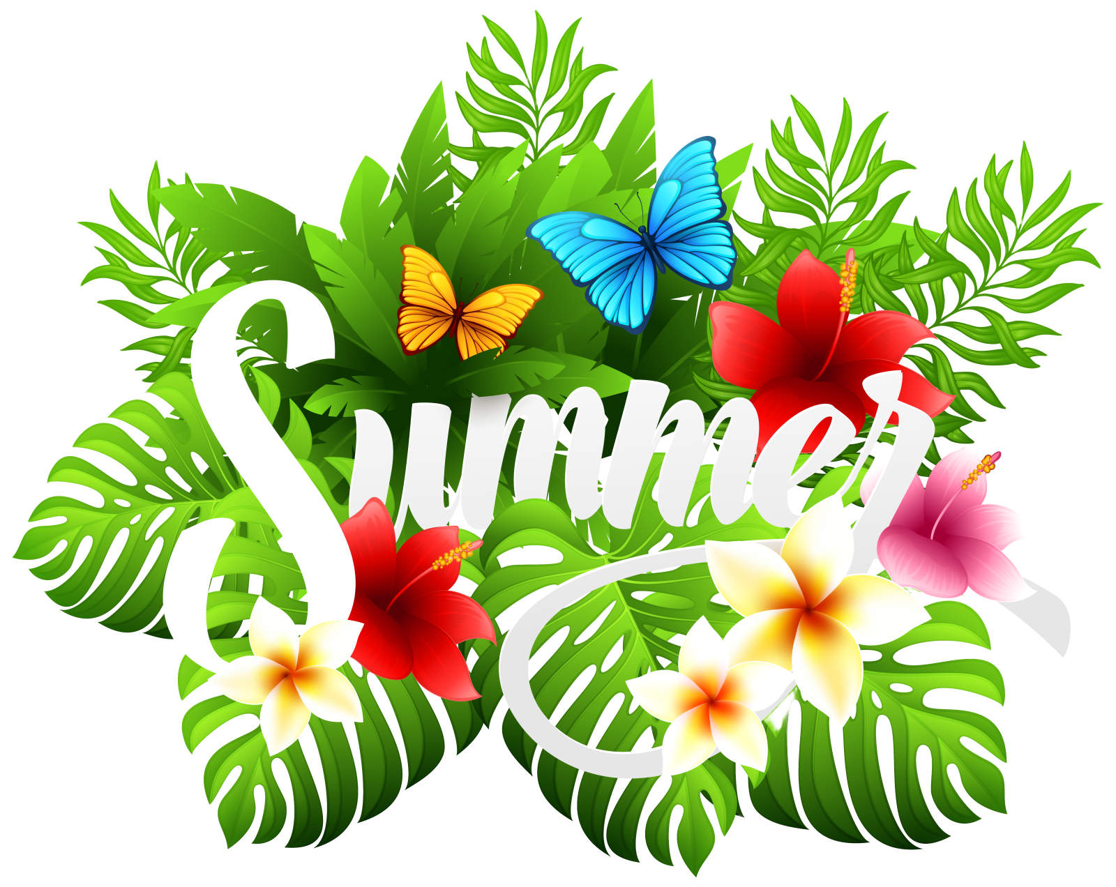 the word summer surrounded by tropical leaves and flowers