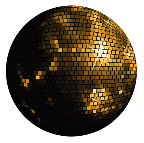 a gold disco ball on a white background