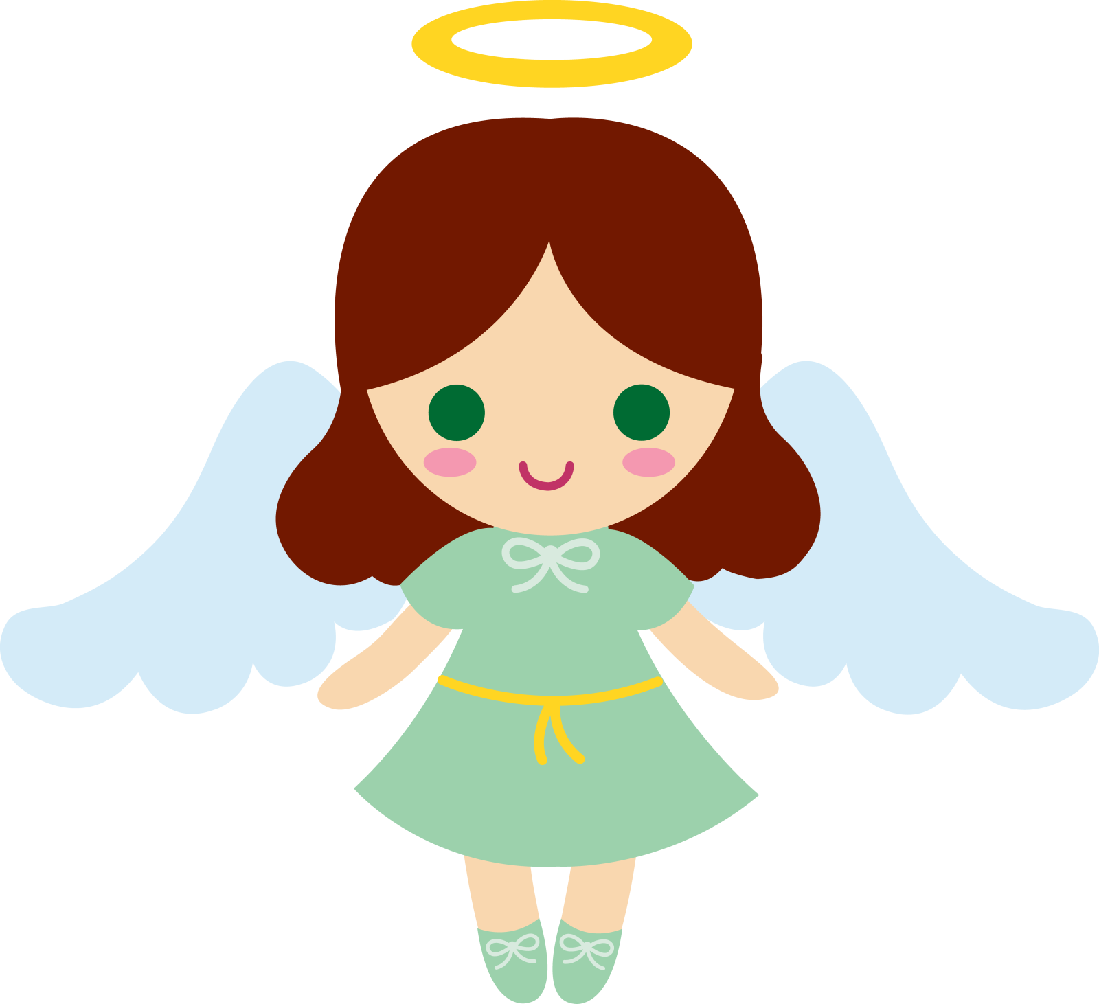 a cute little angel with green wings