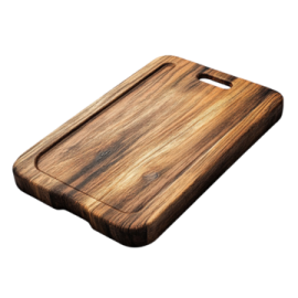 a wooden cutting board on a white background