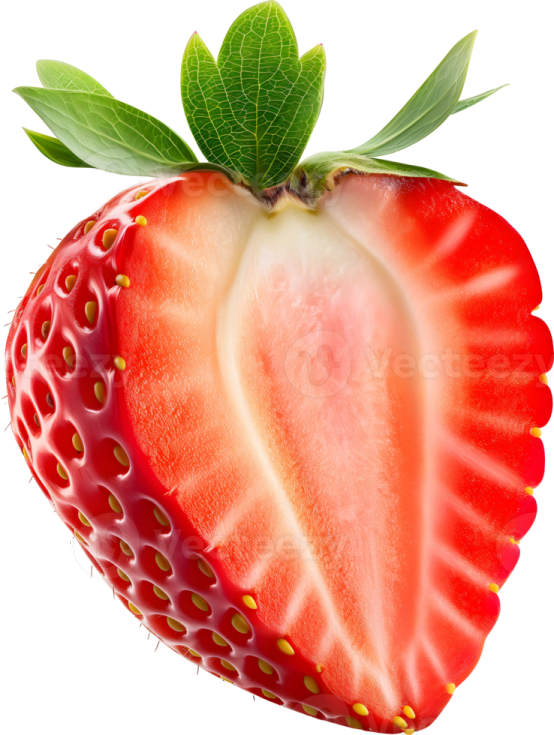 a close up of a strawberry on a white background
