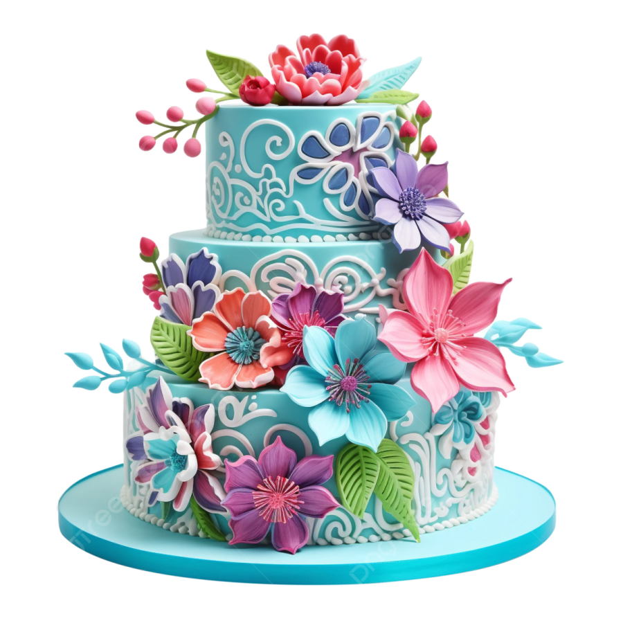 a three tiered cake with flowers on top