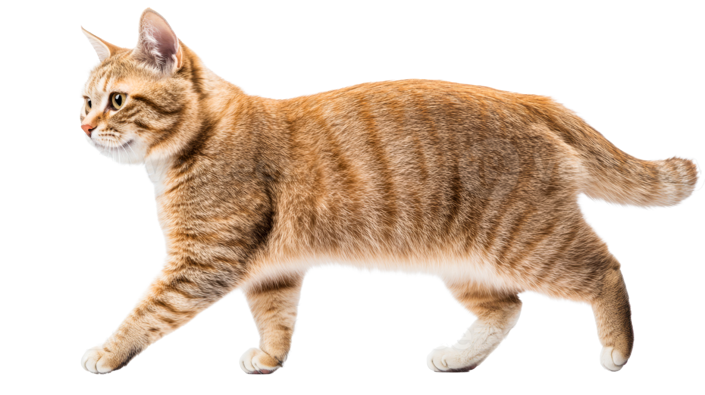 a cat walking on a white background