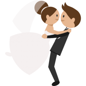 a bride and groom hugging