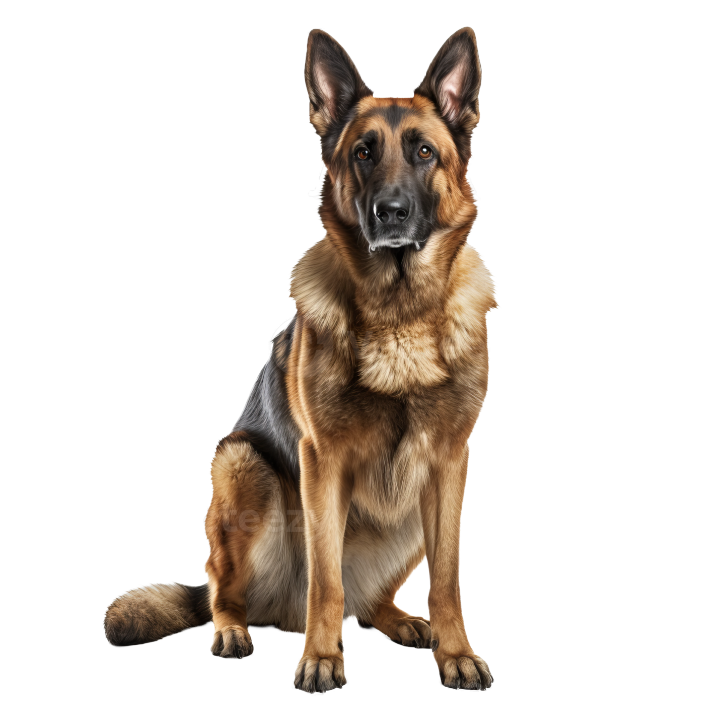 a german shepherd dog sitting on a white background