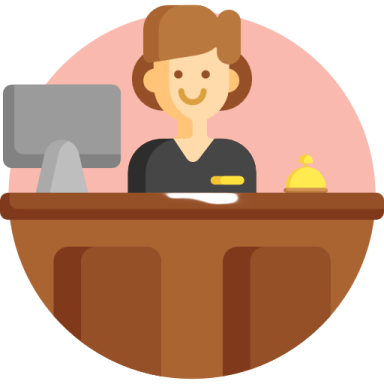 a woman sitting at a desk with a computer