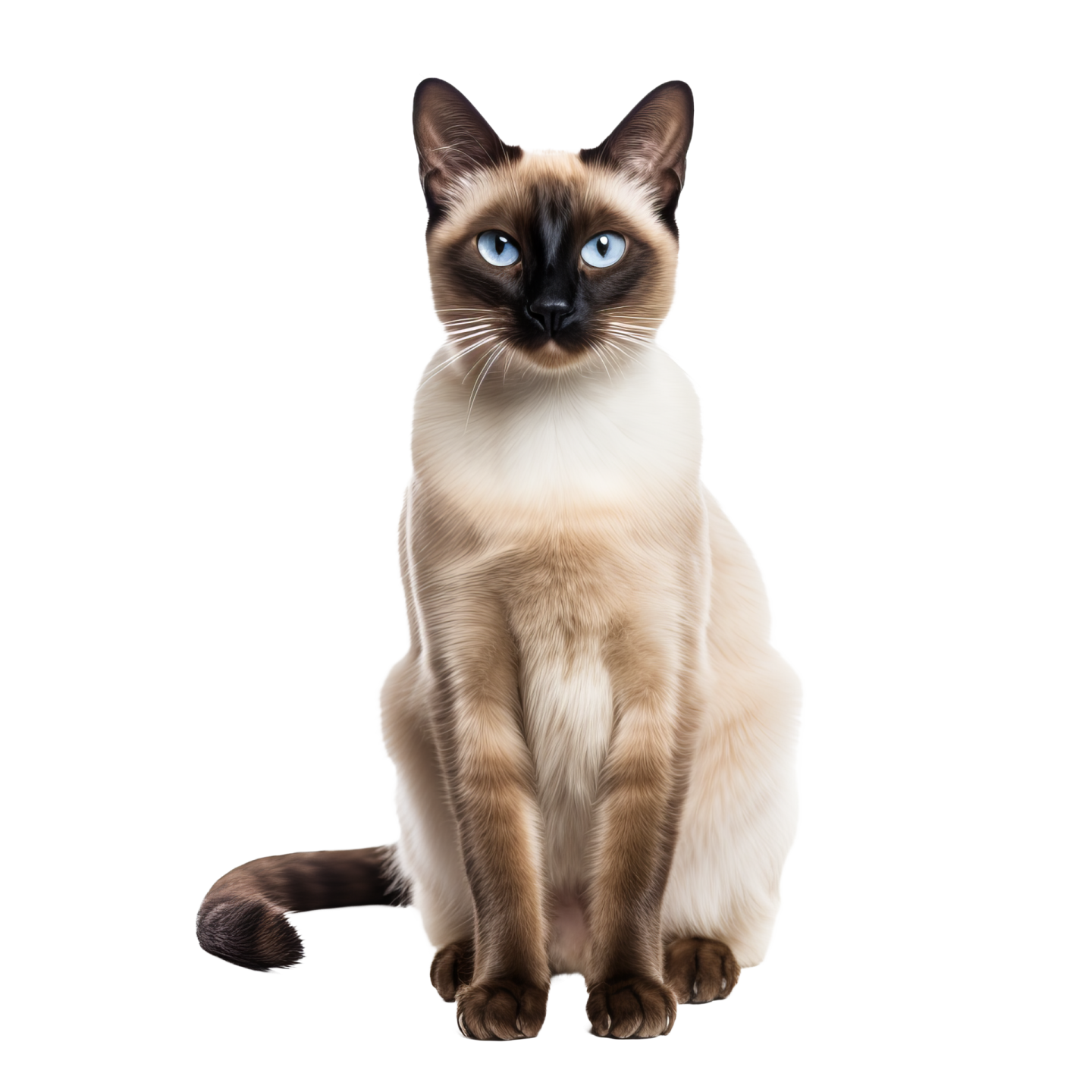 a cat with blue eyes sitting down