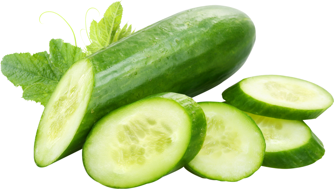 a bunch of sliced cucums with leaves on top
