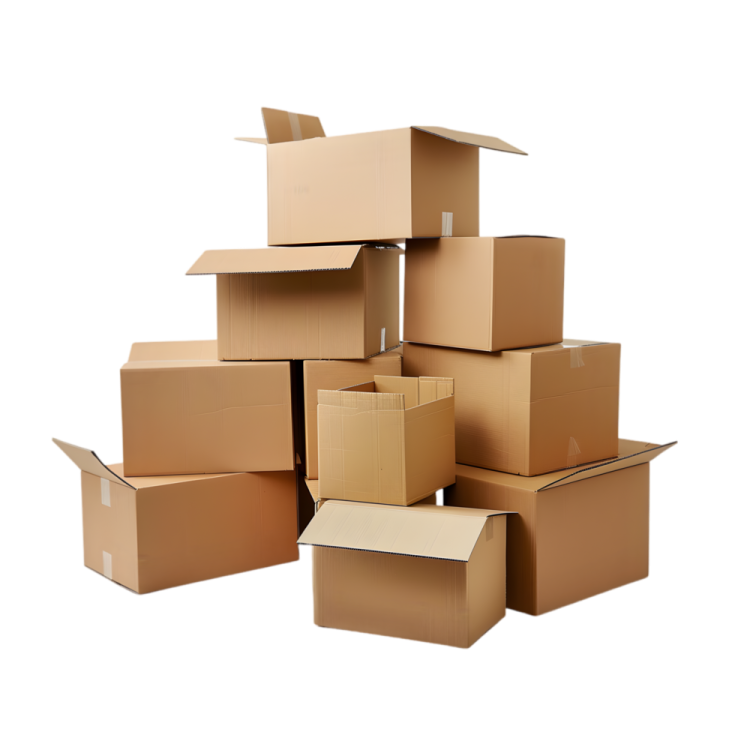 a pile of cardboard boxes on a white background