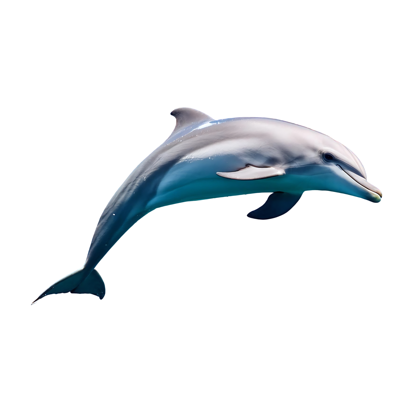 a dolphin jumping in the air on a white background