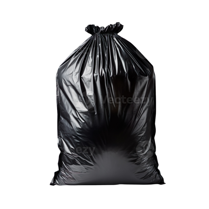 a black garbage bag on a white background