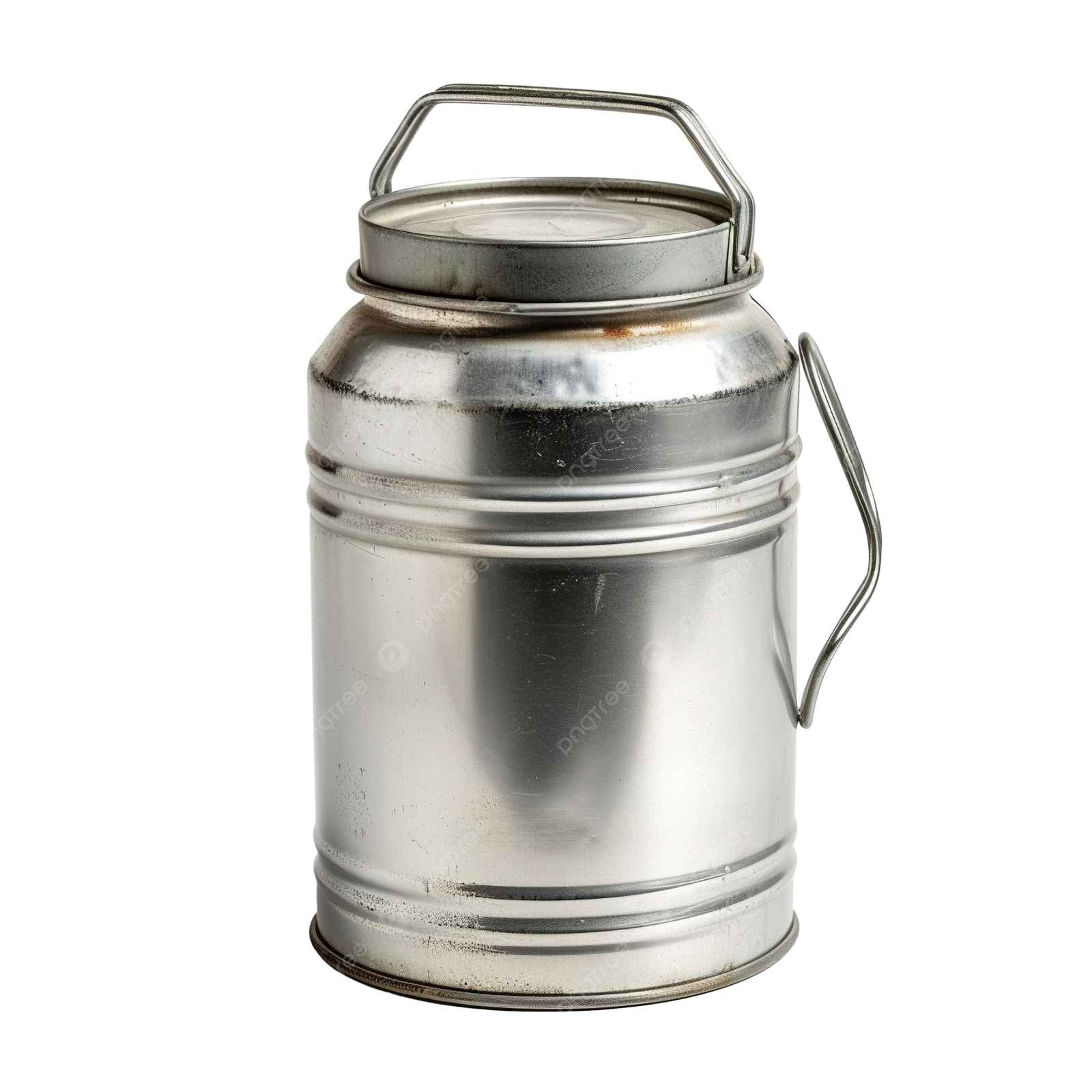 a metal canister on a white background