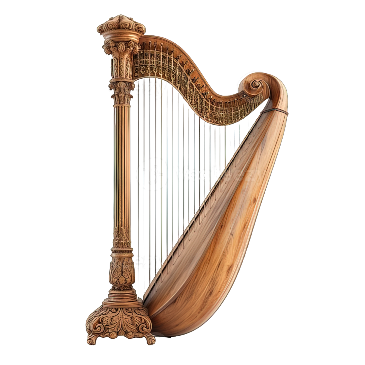 a wooden harp on a white background