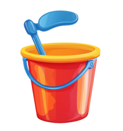 a bucket with a shovel in it