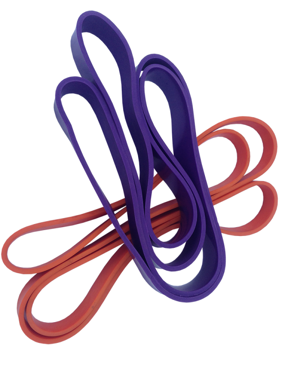 a pair of purple and orange rubber bands