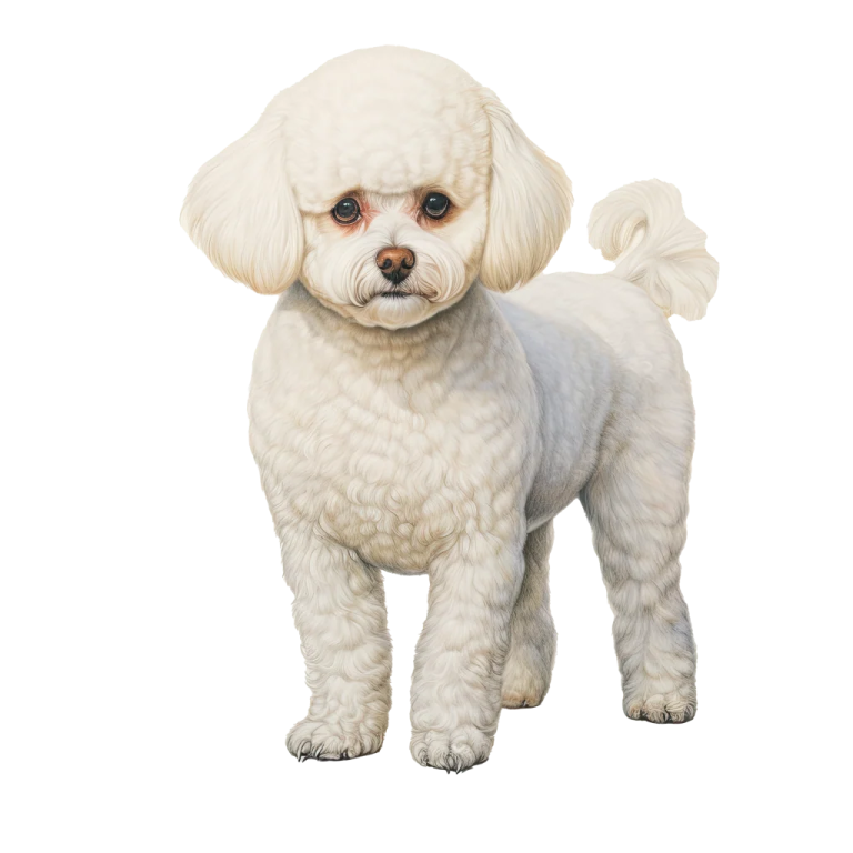 a small white dog standing on a white background