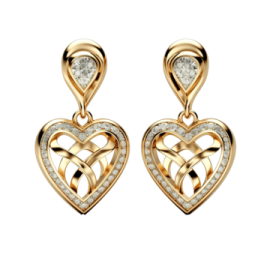 a pair of heart shaped earrings with diamonds
