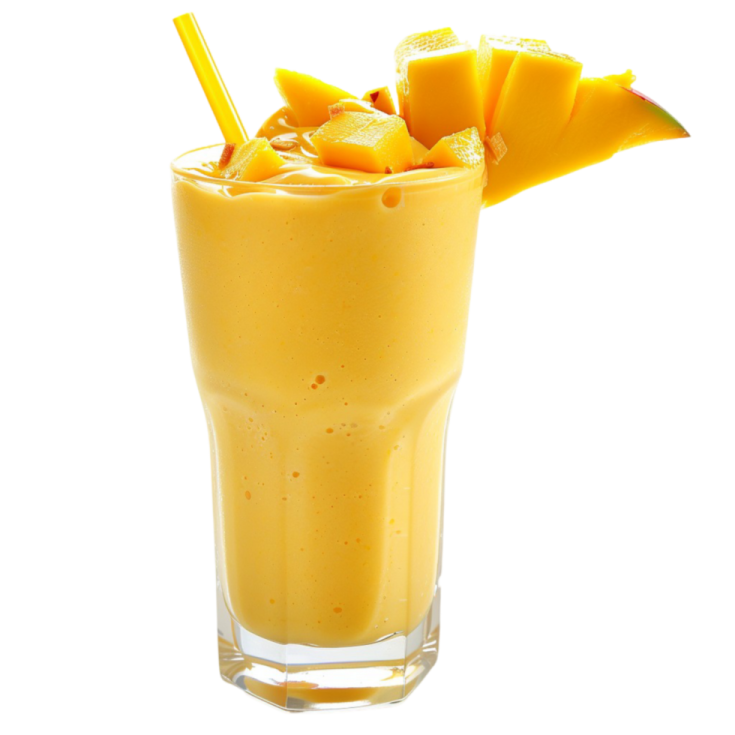 a glass filled with orange juice and a straw