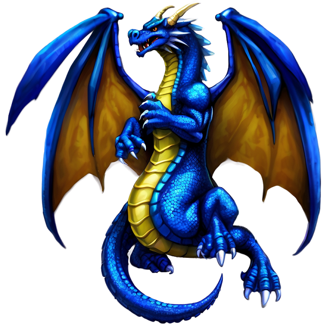 a blue dragon with yellow wings