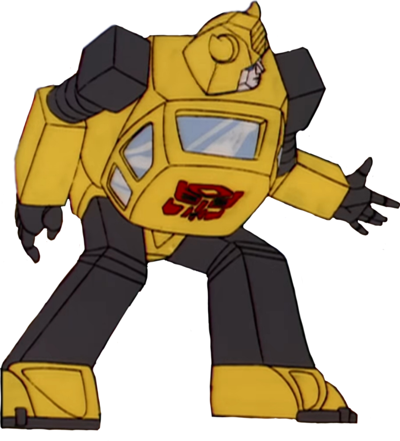 a drawing of a yellow and black robot