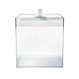 a clear box with a white lid