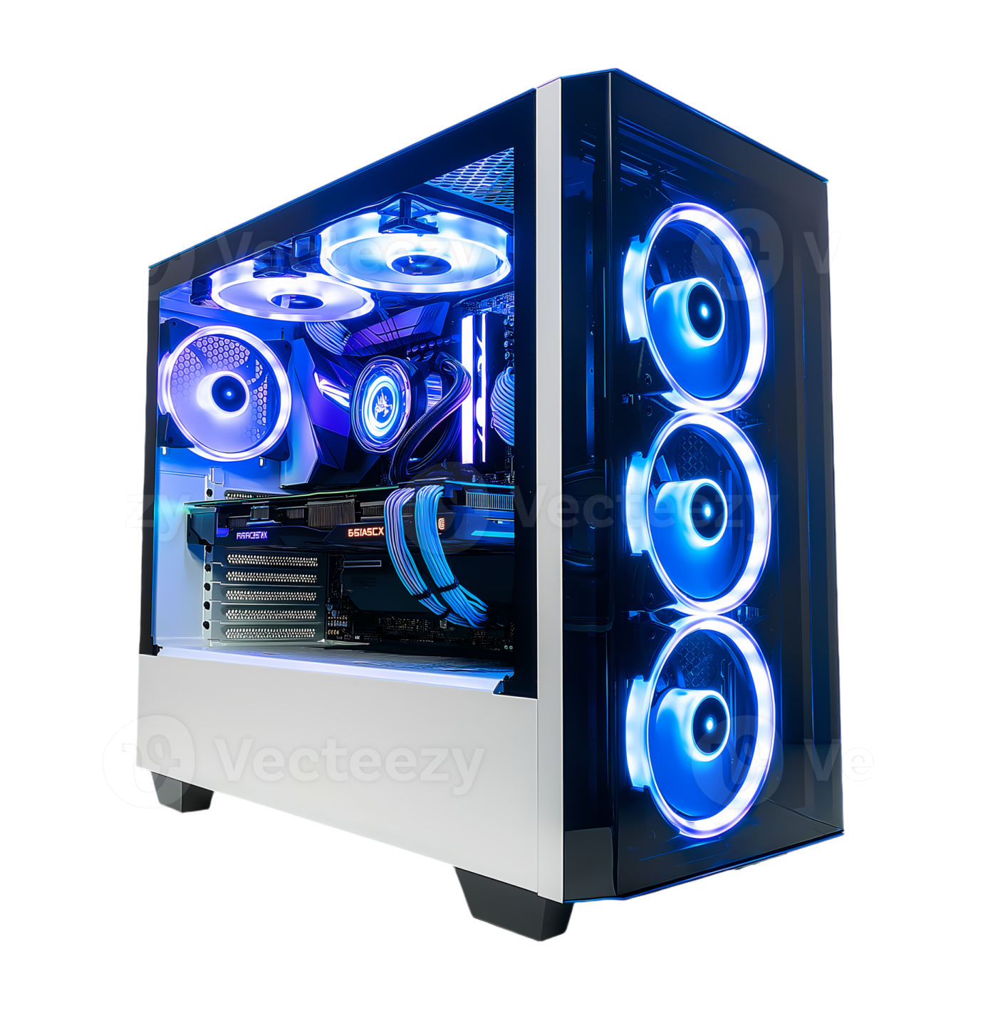 a computer case with blue leds on it