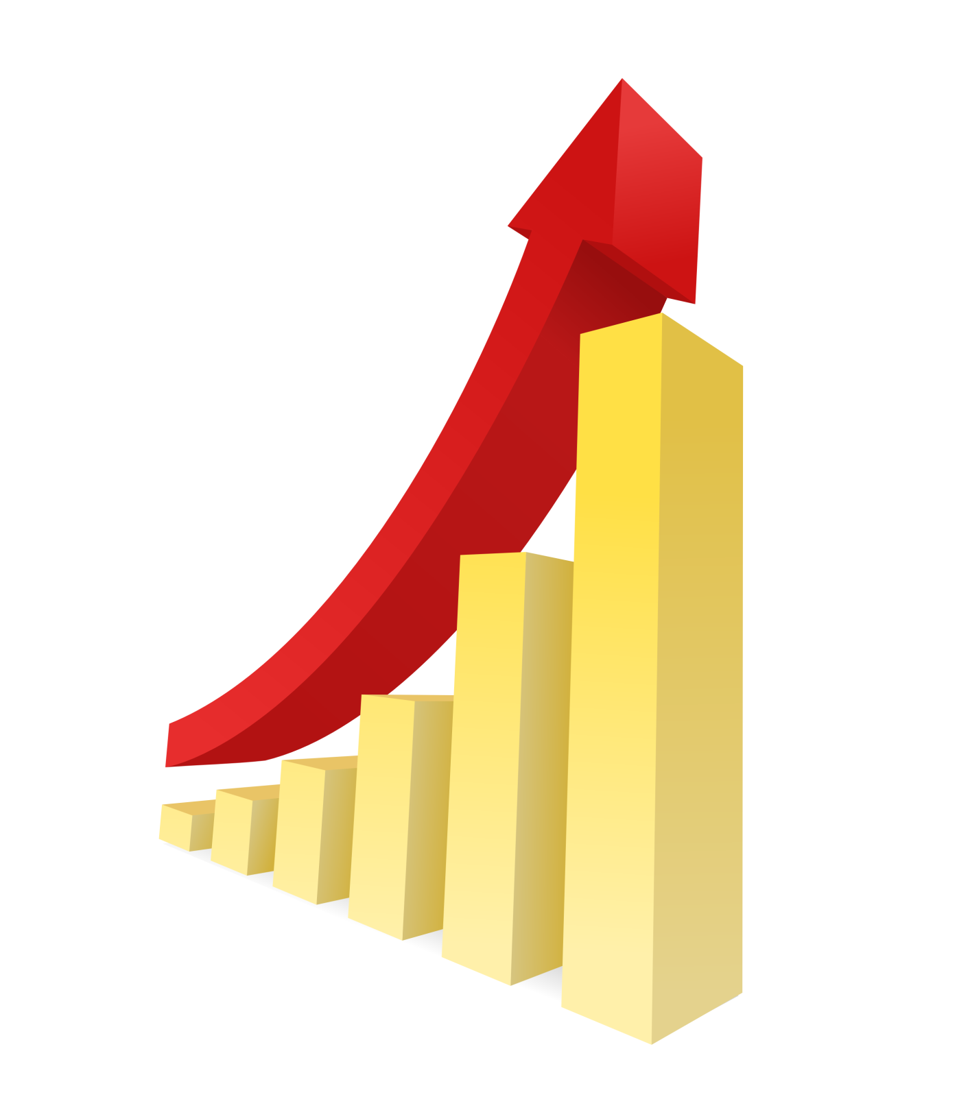a gold bar chart with a red arrow