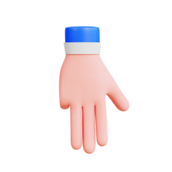 a pink glove with a blue band on it