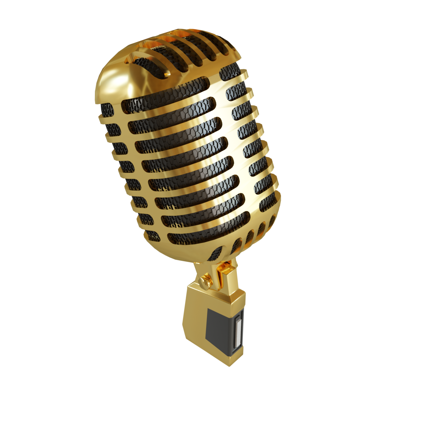 a gold microphone on a white background